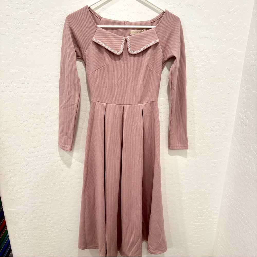 NWT Masked Queen Dress Womens Small Pink Knit Retro Cosplay Peter Pan Collar